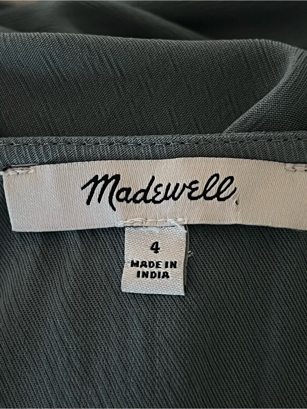 Madewell Leedra Sage Green Button Front Midi Dress Puff Sleeve Tie Waist Size 4 - Picture 9 of 12